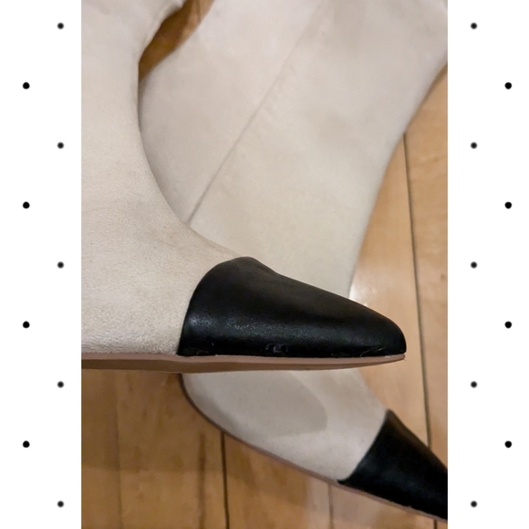 Chic Express Cream Knee-High Boots with Black Toe - Picture 5 of 9